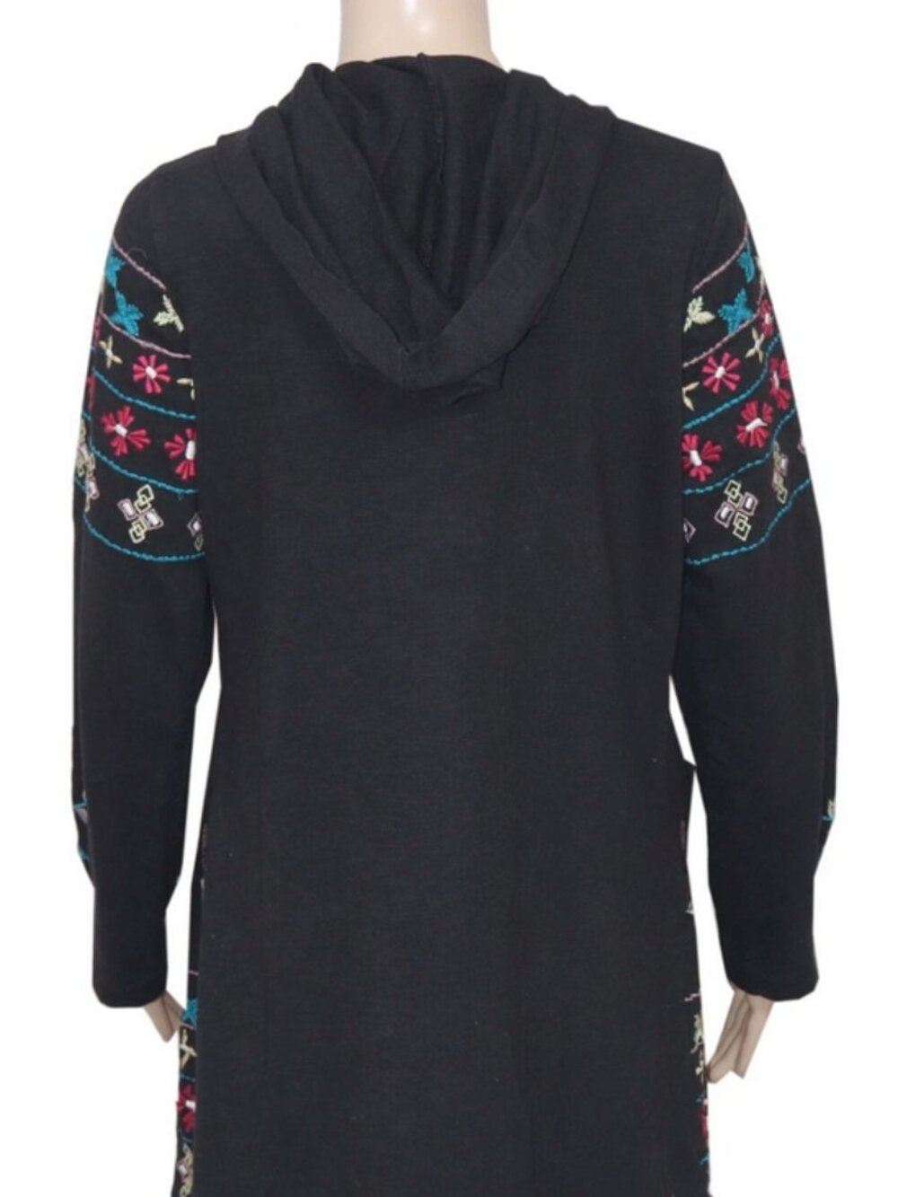 Caite Floral Embroidered Front Open Long Sleeve Asymmetrical Robe Hoodie - Picture 5 of 6